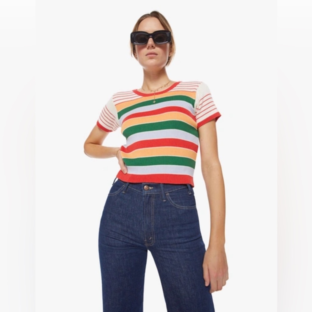 [ MOTHER ] Itty Bitty Scoop Neck Tee : Rainbow Multicolor : L : NWT